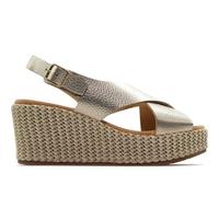 PITILLOS - Sandalias de piel con dos tiras cruzadas,cuña y plataforma de esparto,yute,Suela de goma,espadril, para: Mujer color: ORO talla:37