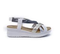 PITILLOS - Sandalias de piel,tiras cruzadas,cuña 6cm,plataforma 4cm,suela blanca de goma,sujección al tobillo, para: Mujer color: BLANCO talla:40