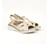 PITILLOS - Sandalias de pala,cuña 6cm y plataforma 3cm,suela blanca de goma,tira adesiva,piel, para: Mujer color: ORO talla:38