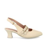 PITILLOS - Zapato clásico,salón Destalonado con Puntera Fina,tacón Ancho,Piel,con Suela de Goma,2 Hebillas, para: Mujer Color: Crema Talla:36
