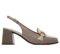 PITILLOS - Zapato clásico,salón destalonado,mocasín de tacón ancho,de piel,cadena dorada,charol, para: Mujer color: Beige talla:41