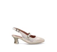 PITILLOS - Zapato de Piel con tacón,Destalonado,Hebilla en el Tobillo,clásico,Liso,salón,Punta Fina,Brillo para: Mujer Color: Oro Talla:37