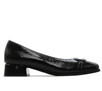 PITILLOS - Zapato de salón,Mercedita con tacón bajo,Piel,Sencillo,manoletina,Charol,Brillo,eslabón de Adorno para: Mujer Color: Negro Talla:38