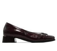 PITILLOS - Zapato de salón,Mercedita con tacón bajo,Piel,Sencillo,manoletina,Charol,Brillo,eslabón de Adorno para: Mujer Color: Burdeos Talla:39