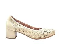 PITILLOS - Zapato de tacón Cuadrado,bajo,clásico,salón,Calado,de Piel,Suela de Goma para: Mujer Color: Crema Talla:38