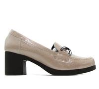 PITILLOS - Zapato mocasín con tacón Ancho y Plataforma de Goma,Piel,con eslabón metálico,Sencillo,Charol,Brillo para: Mujer Color: Piedra Talla:36