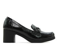 PITILLOS - Zapato mocasín con tacón Ancho y Plataforma de Goma,Piel,con eslabón metálico,Sencillo,Charol,Brillo para: Mujer Color: Negro Talla:38