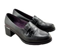 PITILLOS - Zapato mocasín con tacón Ancho y Plataforma,de Piel,con Antifaz,Sencillo,Serpiente,Animal Print para: Mujer Color: Negro Talla:38