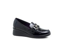 PITILLOS - Zapato mocasín de Piel,Adornado con eslabón,sin Cordones,Suela de Goma,Brillo,de cuña, para: Mujer Color: Negro Talla:40