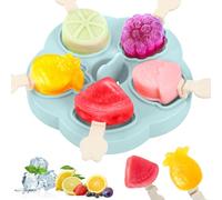 PITMT Moldes para Helados Silicona, 5 Piezas Moldes Helados sin BPA para Niños y Bebés, Mini Molde Helado Patrón de Frutas con Tapa y Palito, Reutilizable Casero Molde Helados