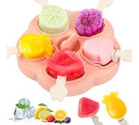PITMT Moldes para Helados Silicona, 5 Piezas Moldes Helados sin BPA para Niños y Bebés, Mini Molde Helado Patrón de Frutas con Tapa y Palito, Reutilizable Casero Molde Helados