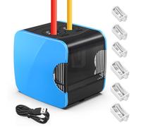 PITMT Sacapuntas Electrico, Sacapuntas con Deposito Niños, Alimentación por Batería y USB, 2 Tamaños Afilalapices, para Lápices Gruesos y Finos, Afia Lapis con Depósito con 4 Hojas de Repuesto (Azul)