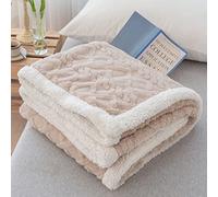 PITRAK Manta de Lana de Doble Capa Manta de Lana de Cordero, Grande, súper Suave, esponjosa, cálida, Gruesa, acogedora, para Cama, sofá, Viaje, Camping (Caqui, 100x150cm)