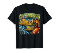 Pittsburgh City Skyline Puentes y Engranajes industriales Estilo de los años 90 Camiseta
