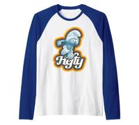 Pitufos Fuerte Pitufo Gimnasio Compañero Aventura Clásico Diversión Fuerza Camiseta Manga Raglan