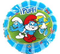 Pitufos globo Grabo. Para fiestas infantiles, pitufo redondo, pitufo, grande pitufo de aluminio con pajita para inflarlo. globos de colores fabricados en Italia 35 x 35 cm