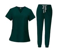 Pitycbo Conjunto de Uniforme Médico para Mujer, Traje de Trabajo de Enfermería con Blusa de Cuello en Pantalón, Verde oscuro, m