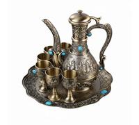 Pitycbo Copa de Bronce Juego de Licor Bandeja Decantador Vasos Conjunto Decorativo Metal Pulido Estilo Europeo Vintage Adecuada para Fiestas Reuniones Hogar, Bronze