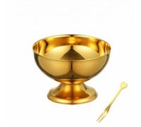 Pitycbo Cuenco de Acero Inoxidable Copa Postre Heladera Tazón Compotera con Pedestal y Tenedor Acabado Pulido y Adecuado para Gelato Sorbetes Reuniones, Dorado, Grande 300ml