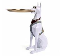 Pitycbo Figurilla Decorativa de Perro Moderno con Bandeja para Llaves y Bisutería Escultura en Resina con Silueta Elegante Adecuada para Decoración de Mesa, Blanco, Perro Caballero Pequeño