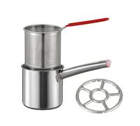 Pitycbo Freidora Pequeña Acero Inoxidable Compacta Olla Freidora con Cesta Perforada Portátil Sartén con Asa Larga y Rejilla para Cocina Doméstica, 1.8L, Estante Cesta D
