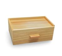 Pitycbo Organizador de Escritorio de Madera con Cajón Extraíble y Bandeja Plana Caja de Té con Separadores Compacto y Funcional Apto para Encimera Regalo, Pine Wood