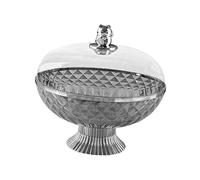Pitycbo Pedestal Frutero con Tapa Transparente Base Desmontable Plato Frutas Bandeja Snacks Plato Decorativo Material PET Drenaje Fácil Adecuado, Gris, tal como se describe