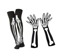 Pitycbo Set Esqueleto Guantes Medias Calcetines Accesorio Disfraz Gótico Transpirable Cómodo Tejido Resistente Lavado a Máquina Adecuado para Fiestas de Hallo, Guantes Medianos