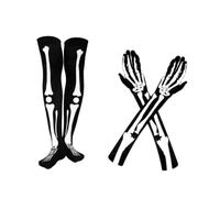 Pitycbo Set Esqueleto Guantes Medias Calcetines Accesorio Disfraz Gótico Transpirable Cómodo Tejido Resistente Lavado a Máquina Adecuado para Fiestas de Hallo, Guantes Largos