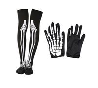 Pitycbo Set Esqueleto Guantes Medias Calcetines Accesorio Disfraz Gótico Transpirable Cómodo Tejido Resistente Lavado a Máquina Adecuado para Fiestas de Hallo, Guantes Cortos