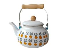 Pitycbo Tetera Esmalte para Té Ergonómica 2.5L Jarra para Hervir Agua Recipiente Grande para Leche Asas de Madera Aislante Adecuada para Regalar y Decoración