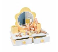 Pitycbo Tocador Infantil de Juguete de Madera con Espejo y Cajonera Set de Maquillaje de Imitación para Juego de Roles Diseño Floral Adecuado para Niñas de 4 a 6 Años Juego en Casa Aula