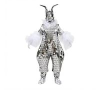 Pitycbo Traje Espejado para Vestuario Traje Disfraz con Que Refleja la Luz y Crea Brillo Escénico con Cabeza de Liebre y Tul Suave Adecuado para Artistas en, Plateado, Talla Única Altura 160-170cm