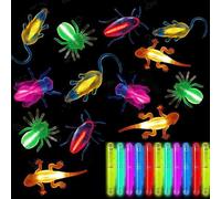 Piucrty Halloween Glowing Animals Glow in the Dark Party Set 30Pcs Jokes Kids Glow in the Dark Animal Figurines Premios de la rifa Neon Party Decorations Regalos de cumpleaños para niños