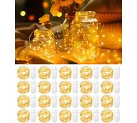 Piucrty Mini guirnalda luminosa a pilas, cinta fina de 1 metro con 20 microbombillas LED, lote de 20, alimentada por pilas de botón, para uso en interiores, luces navideñas blancas cálidas,
