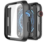 Piuellia Paquete de 2 fundas rígidas negras con protector de pantalla de vidrio templado compatibles con Apple Watch Series 9, Series 8, Series 7 de 45 mm, funda protectora general ultrafina a prueba