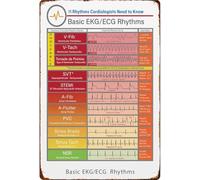 PIUHRKLEVD Basic EKG ECG Rhythms Study Guide Classic Funny Metal Sign for Living Room Kitchen Man Cave Decor 8 X 12 in