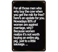 PIUHRKLEVD Cow and Milk Sarcastic Marriage Quote Tin Sign For Bar Pub Game Room Entertainment Area Wall 8 X 12 in