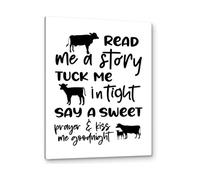 PIUHRKLEVD Cow Nursery Wall-Art Read Me a Story Tuck In Tight Farm Animal Print Framed Canvas for Room Decor(Unframed,08x12inch(20x30cm))