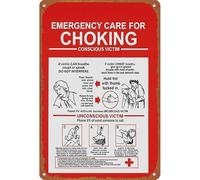 PIUHRKLEVD Emergency Choking First Aid Metal Sign Humor 12x8 Inch | Playful choking rescue guide adds practical humor to restaurant kitchen or break room
