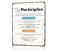 PIUHRKLEVD English Participles Grammar Metal Sign Vintage Teaching Aid For Classroom Wall Homeschool Study Teacher Room Student Decor 8 X 12 inch