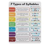 PIUHRKLEVD English Phonics Chart Metal Sign Syllable Division Rules 7 Types Educational Wall Decor for Teachers Tutors Homeschool Classroom 8 X 12 inch