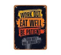PIUHRKLEVD Fitness Motivation Quote Metal Sign Work Out Eat Well Be Patient Wall-Art for Gym Home Decor 8 X 12 in