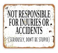 PIUHRKLEVD Garage Humor Sign Vintage Metal Tin Not Responsible for Accidents Funny Wall-Art for Workshop Man Cave 8 X 12 in
