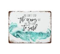PIUHRKLEVD Go with the Flow Vintage Metal Sign Inspirational Surf Quote Tin Plaque for Beach House Office Room Coastal Decor 8 X 12 Inch