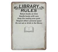 PIUHRKLEVD Humorous Vintage Sign Metal Tin Plaque with Library Rules Retro Wall-Art for Home Office Decor Gift for Readers Writers 8 X 12 Inch