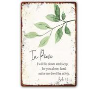 PIUHRKLEVD In Peace I Will Lie Down and Sleep Metal Tin Sign Faith Based Wall-Art for Nursery Bedroom Scripture Decor 8 X 12 in