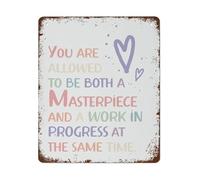 PIUHRKLEVD Metal Sign You Are a Masterpiece and Work in Progress Quote Rainbow Rustic Tin Wall-Art for Bedroom Office Living Room Decor 8 X 12 inch