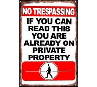 PIUHRKLEVD No Trespassing If You Can Read This Are On Private Property Vintage Aluminum Look Metal Sign For Farmhouse Cottage Cabin Wall-Art 8 X 12 in