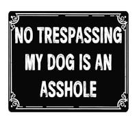 PIUHRKLEVD No Trespassing My Dog Is Not Friendly Metal Tin Sign Vintage Funny Warning for Farm Yard Garage Porch Property Decor 8 X 12 inch